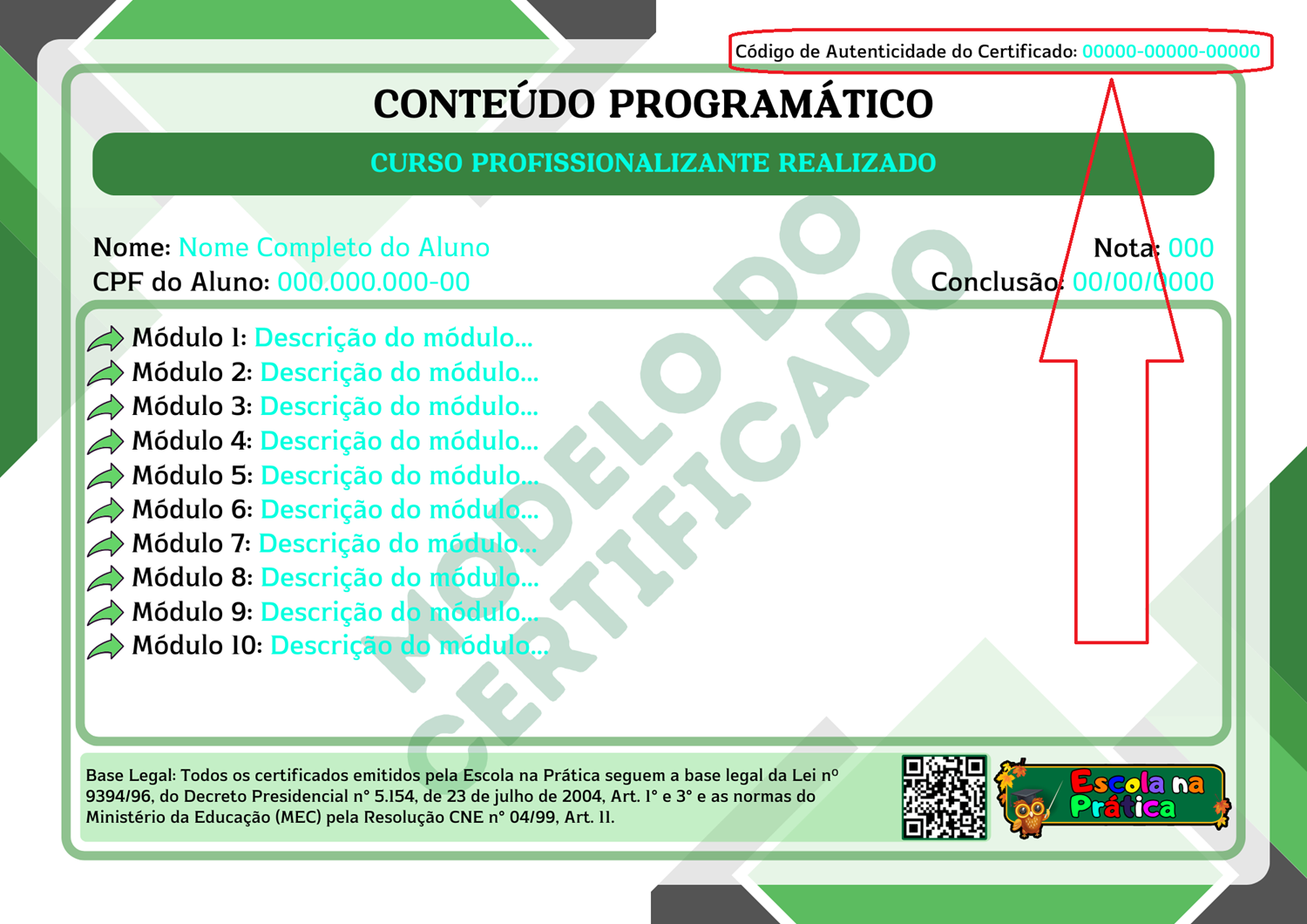 Frente do Certificado